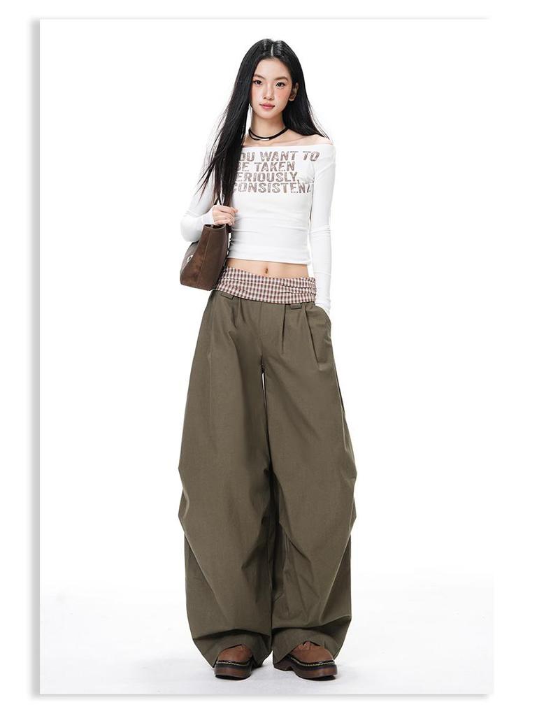 Women's Patchwork High-Waist Slimming Wide-Leg Pants - Spring/Autumn 2026