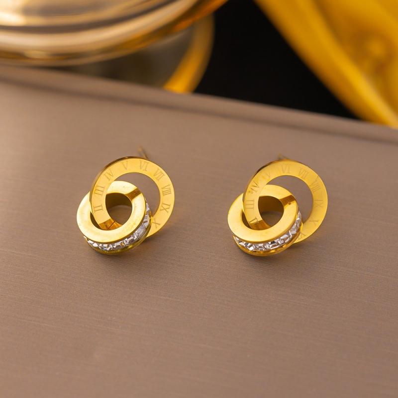 Stainless Steel Gold Silver Color Roman Numeral Zircon Stud Earrings Fashion Luxury Waterproof Earrings for Women Jewelry Gift
