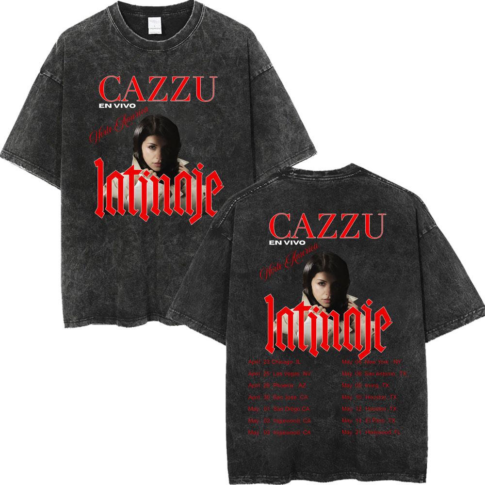Vintage Washed Cazzu Latinaje Tour  Merch Tshirts Men Women Fashion Aesthetic Tshirt Summer Casual Loose Cotton T Shirts