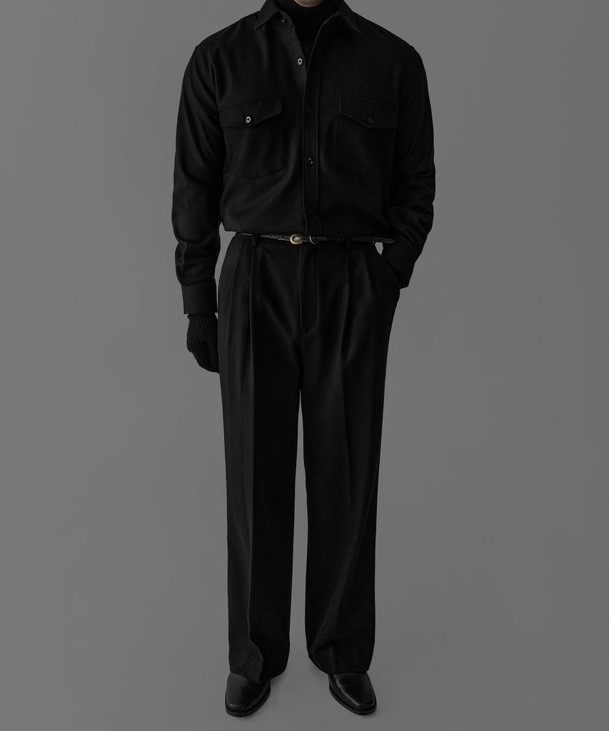 Baulopeulodeogteu Wool Double-Pleat Wide Slacks [Black]