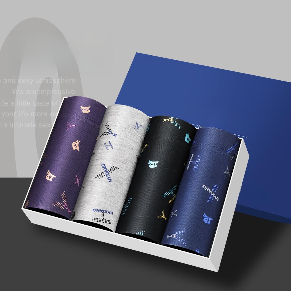 4pcs Men's Underwear Ice Silk Boxer Shorts Soft Printed Boxer Shorts Boxer Brief