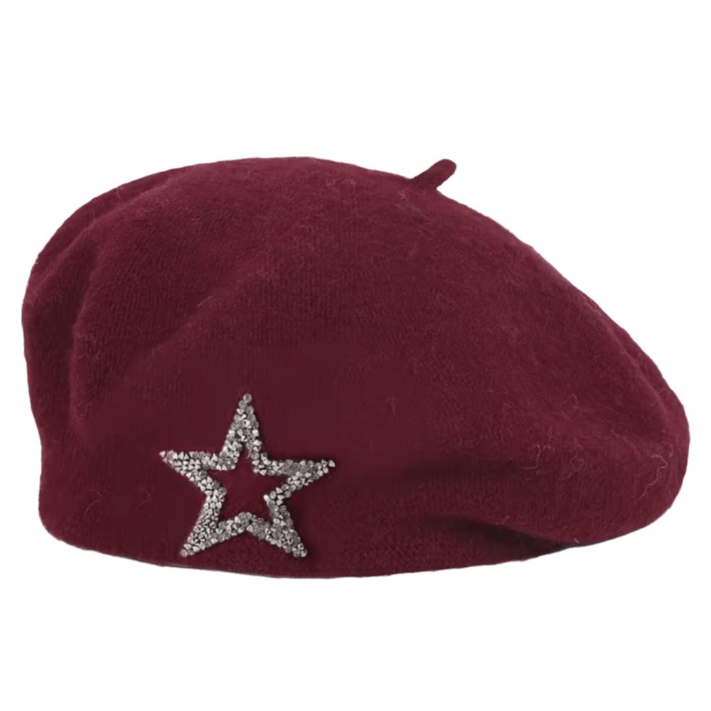 Five-Pointed Star Knitted Painter Hat Soft Beanie Cap Streetwear Wool Beret Autumn