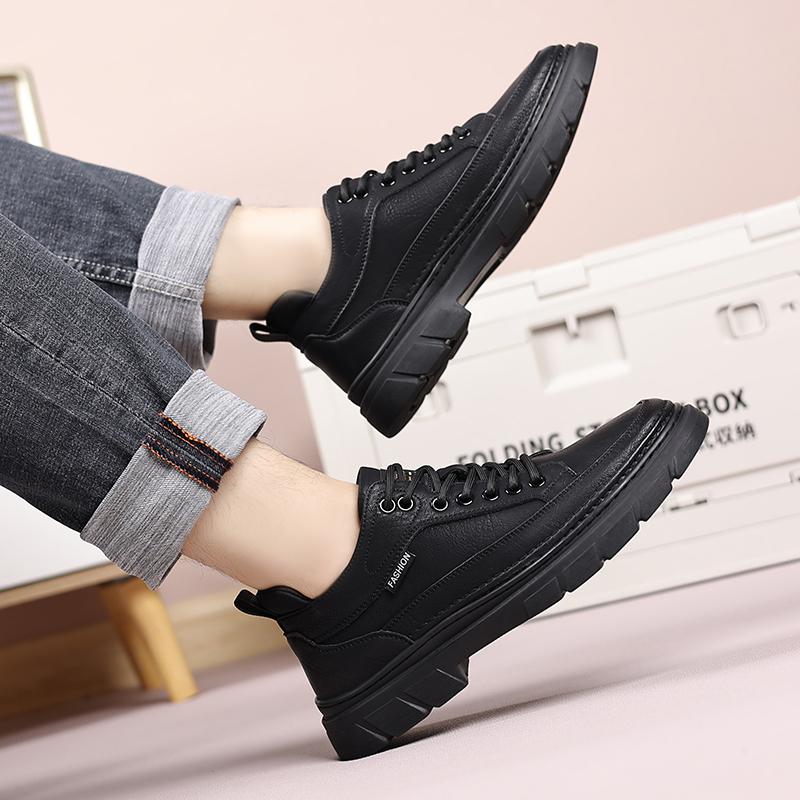 Lace-Up Men Casual Shoes Leather Mens Platform Walking Shoes Classic Men Shoes for Wedding High Quality Men Comfortable Flats