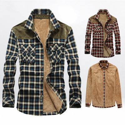 Herbst- und Winter Herren Fleece Karo Langarmhemd Verdicktes Warmes Lammfleecehemd