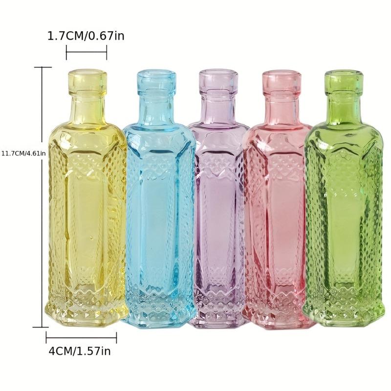 5pcs Glass Flower Vases 11.5cm Tall Mini Retro Relief Vases in Bulk Small Vases for Decor Center Pieces Vintage Bottles Wedding