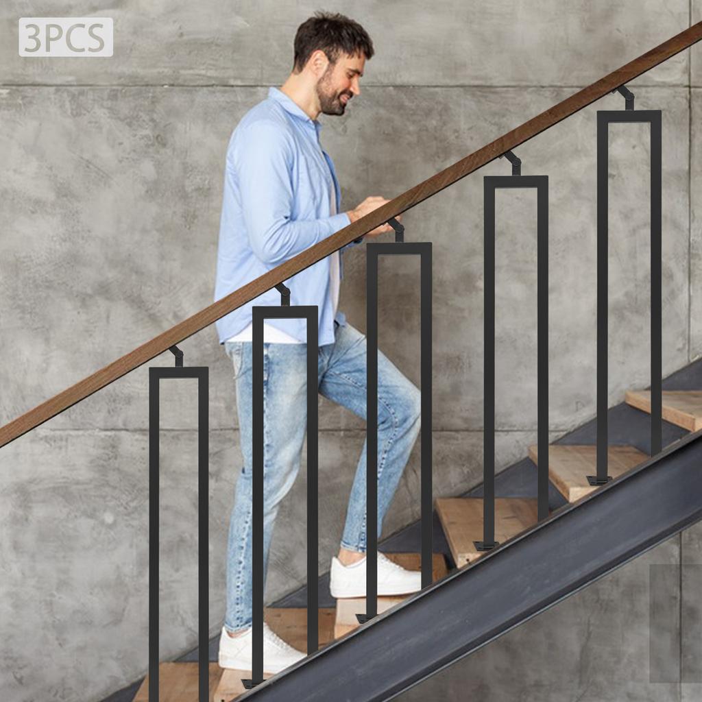 91,5 cm U-vormige trapleuning, koolstofstalen interieur trapleuning spil, 3-pack zwarte leuningpaal, doe-het-zelf trapdecoratie