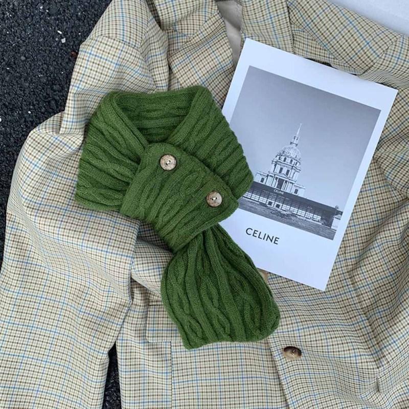 Damen Kleiner Schal Einfache Mode Einfarbig Warm Nackenschutz Mehrfarbig Knopf Gestrickter Schal