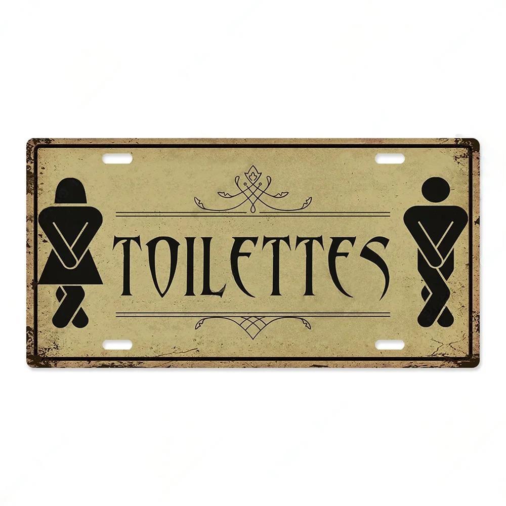 Restroom Metal Signs Wall Decor Plaque Metal Vintage License Plate for Home Bar Club Toilet Bathroom Restroom
