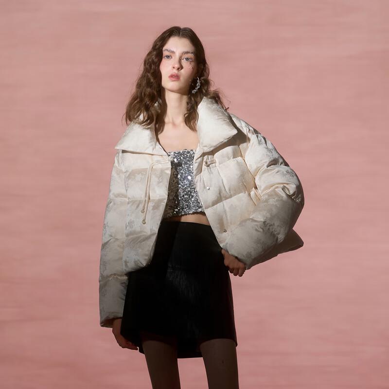 Sancai Women's 2025 Winter Jacquard Goose Down Puffer Jacket