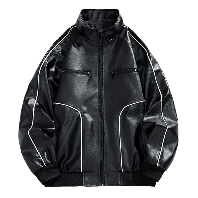 Autumn New Style Trendy Stand Collar Casual Versatile Trendy Men's Leather Jacket