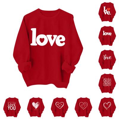 Women's Fashionable Casual Long-Sleeved Valentine's Day Heart Print Pullover Sweatshirt