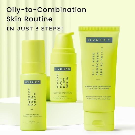 Hyphen Daily Face Care Regime for Combination & Oily Skin | Face Serum, Face Cream & Sunscreen SPF 50 To Control Excess Oil