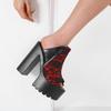 Gdgydh High Heels Cosplay Shoes for Women Fashion Zipper Platform Mules Fish Mouth Open Toe Red Patchwork Summer Heeled Sandals