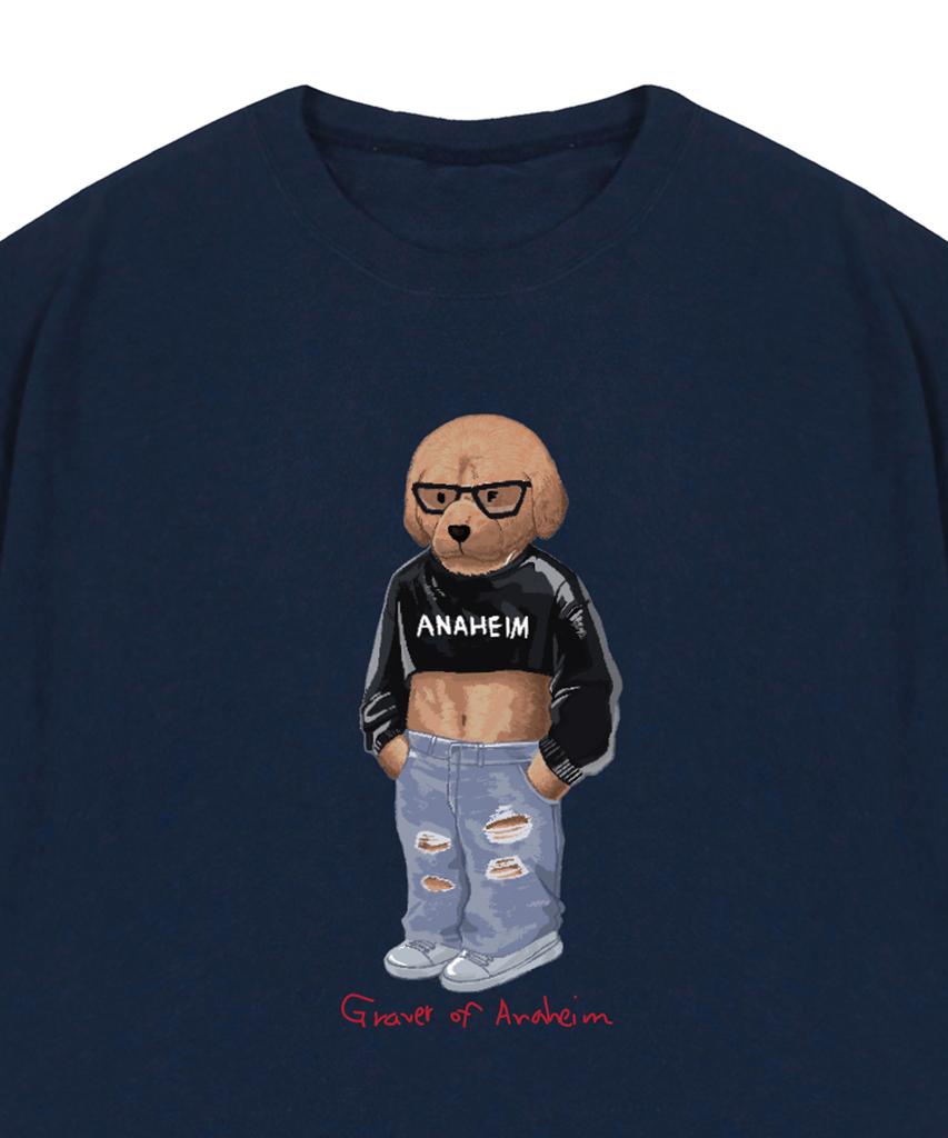 GRAVER [Unisex] Crop Dog Striber Short Sleeve T-Shirt_Navy