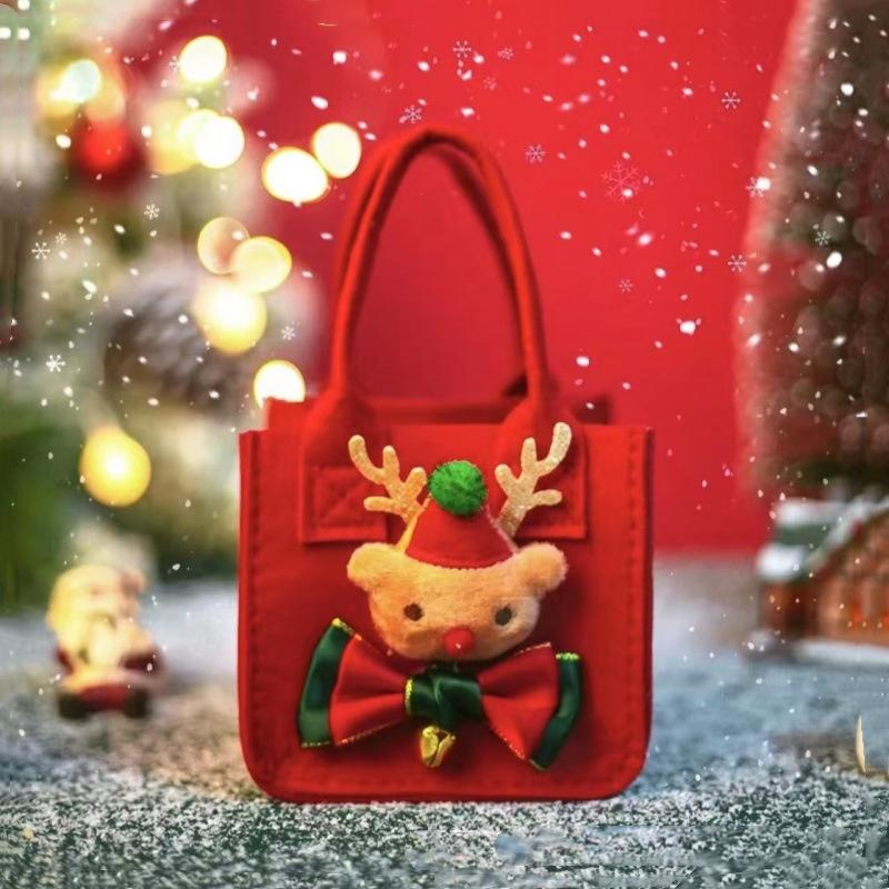 Christmas Felt Gift Bags Kids Cute Cartoon Handbag Christmas Snacks Candy Bag Reusable Storage Bag Xmas Tote Bag New Year Decor