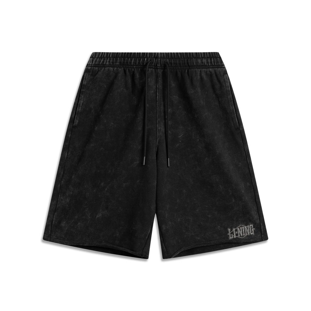 Li-Ning Sports Lifestyle Series Letter Mid-Waist Drawstring Breathable Versatile Straight-Cut Casual Shorts Men Shorts Black AKSV527-1