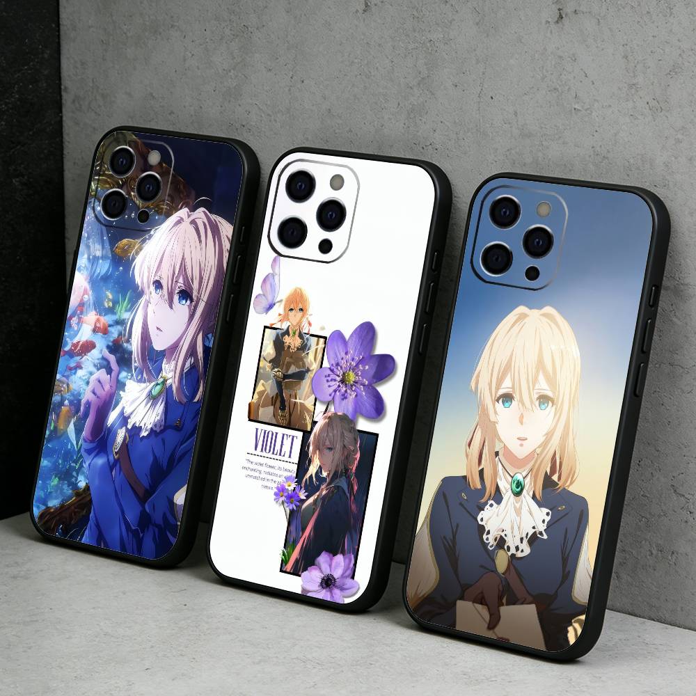Auto Memory Doll V-Violet E-Evergarden Phone Case For iPhone17,16,15,14,13,12 Plus,Max Soft Silicone Black Cover