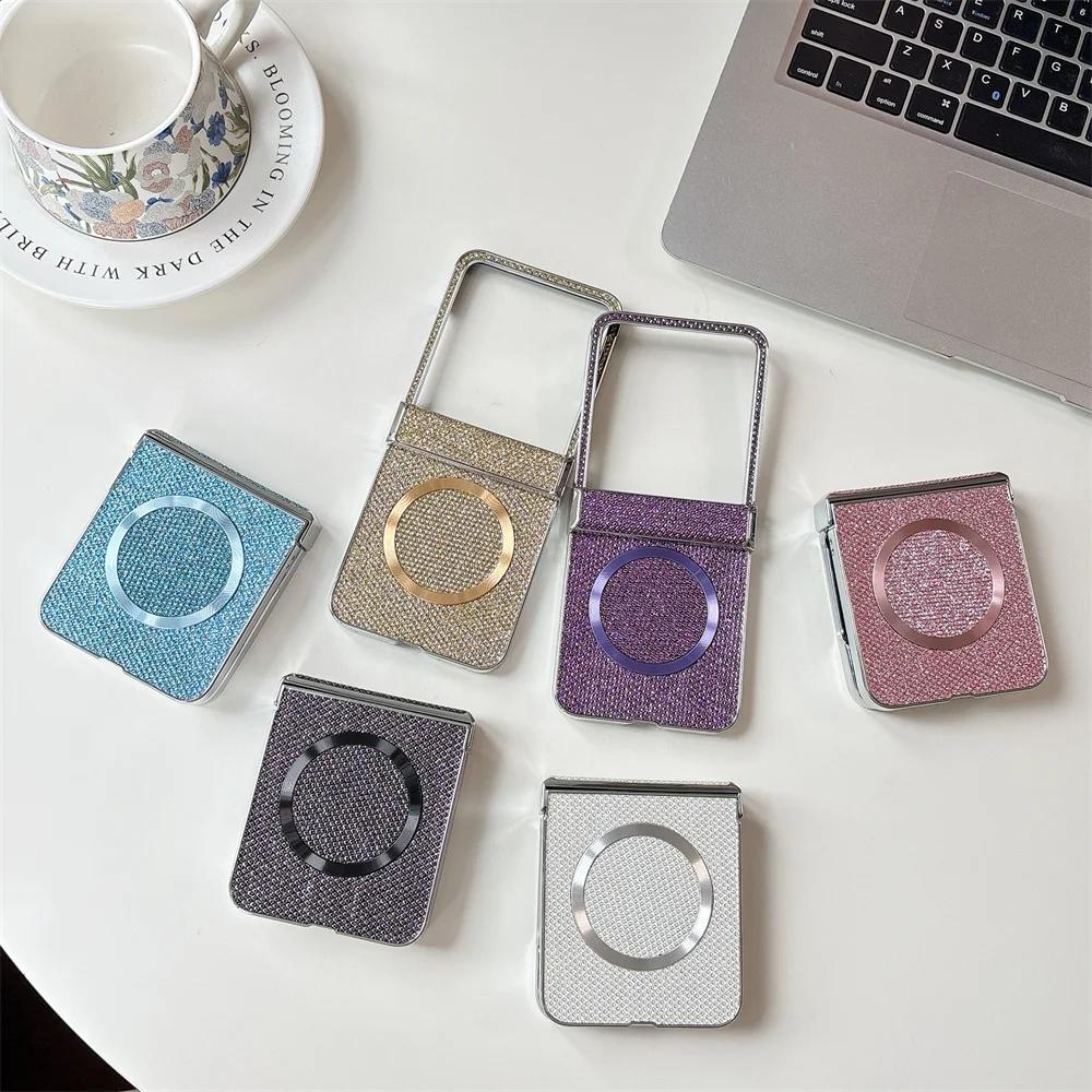 Pro bezdrátové nabíjení Magnetické pokovení Kožené pouzdro na telefon pro Motorola Razr 50 40 Ultra Moto Razr 50 Kryt s ochranou pantu