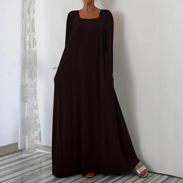 Fashionable Square Neck Long Sleeved Casual Dress Women Loose Pullover Long Dress Color