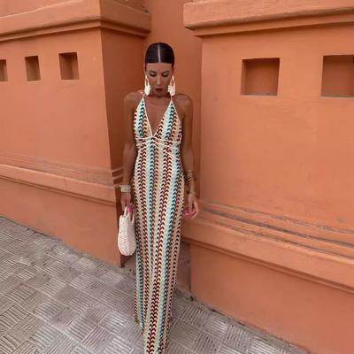 Deep V-neck Summer Dresses For Women Sexy High Waisted Sleeveless Backless Halter Vestidos 2024 New Lady Elegant Party Prom Gown