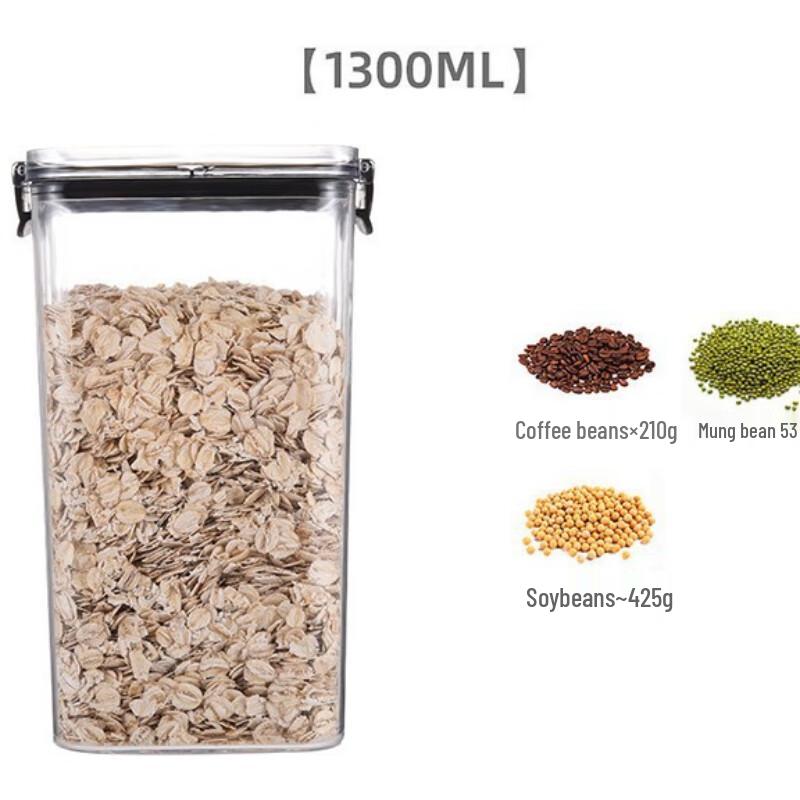 ZISIZ Square Plastic Food Storage Container with Transparent Lid - 1300ML