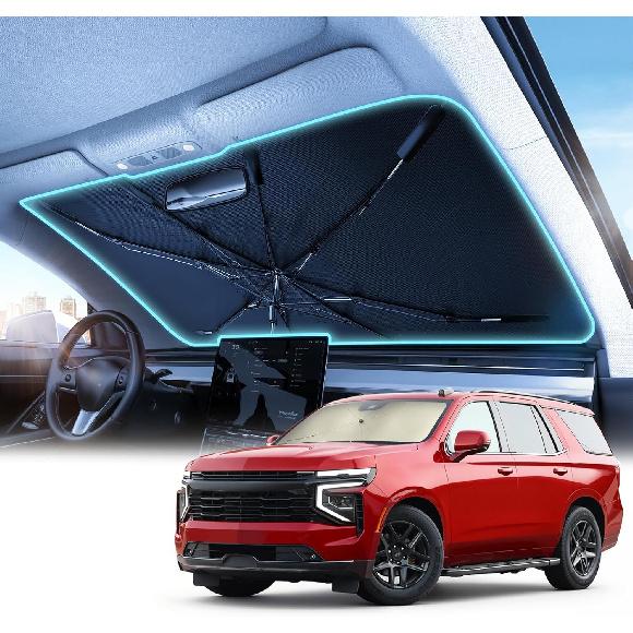 Upgrade Nmoiss Windshield Sun Shade Umbrella - [Vinyl Coating Heat Shield] Protect Car from Sun Rays & Heat Damage Keep Cool and Protect Interior,