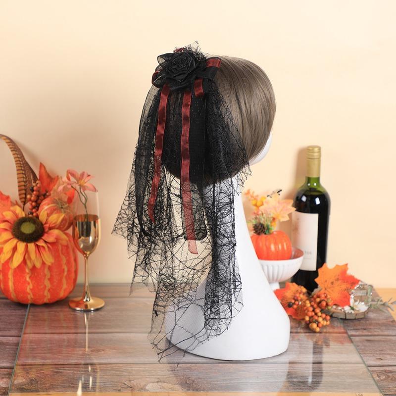 Witch Veil Bride Party Hair AccessoryDay of The Dead Makeup Headband Halloween Short Veil