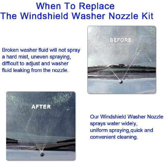 Windshield Washer Nozzles Kit for Jeep Grand Cherokee, Chevy Malibu, Pontiac G6, Saturn Aura | Includes 3M Fluid Hose & 6 Connectors | Replaces OEM #