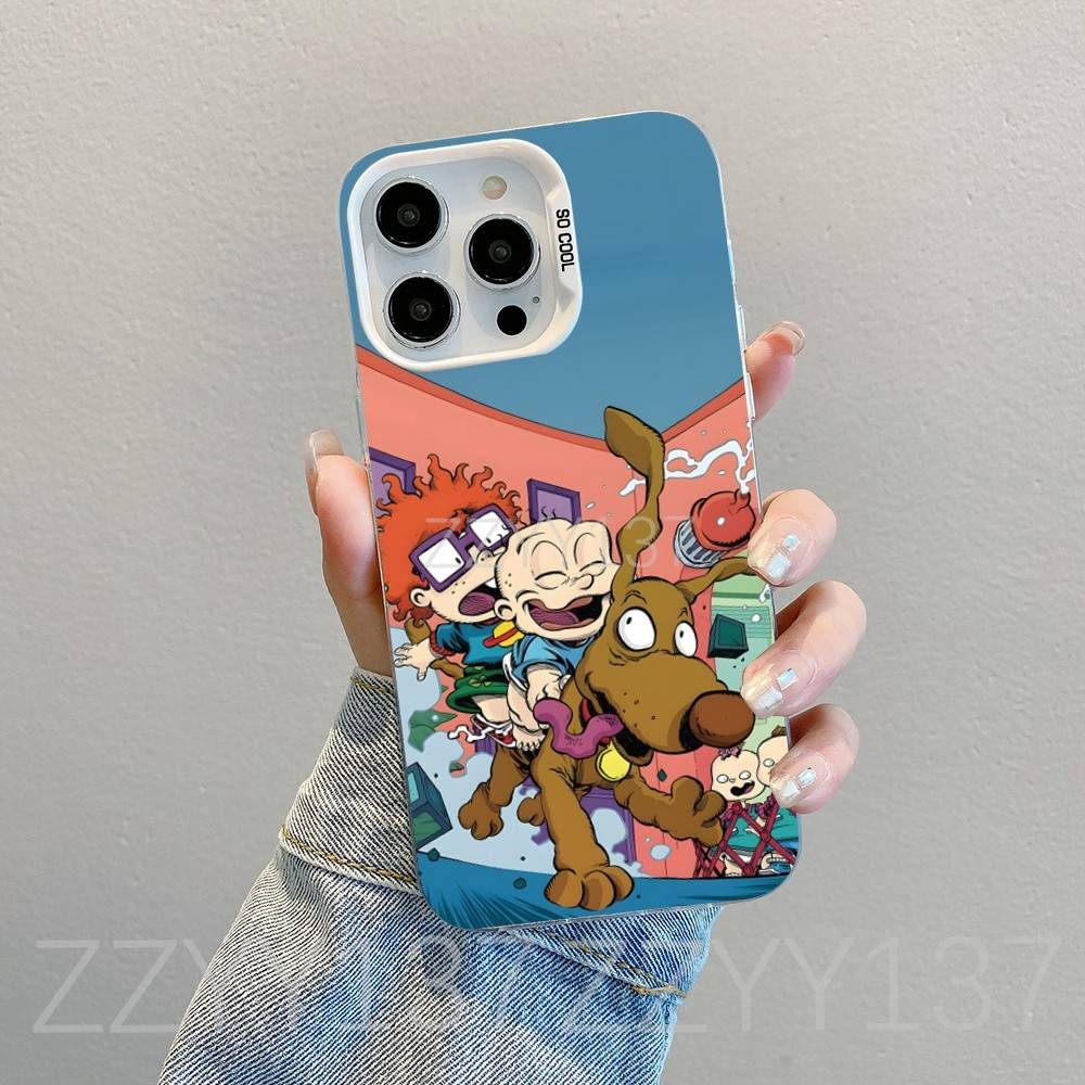 R-Rugrats Funny Cartoon Phone Case For iPhone 16,15,14,13,12,11,8,7,Pro,Max,Plus,Mini,XS,SE White Candy Matte Shockproof Cover