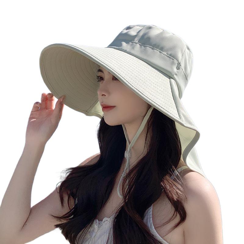 Summer Outdoor Sunscreen Sun Hat with Ponytail Hole Hat Female Korean Version Fashion Big Eaves Shawl Bucket Hat Tide