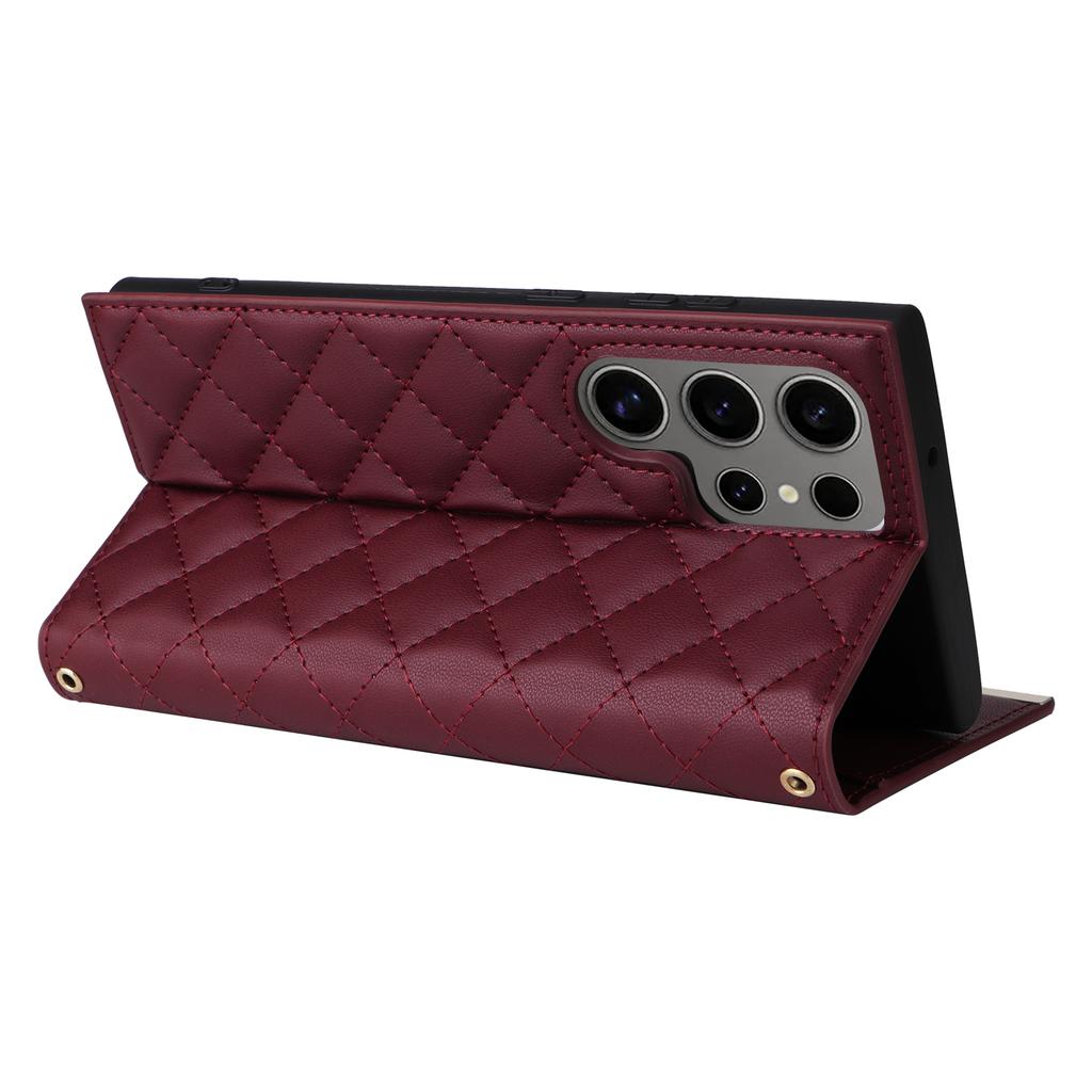 For Samsung Galaxy S25 Ultra Case Suction Cup PU Leather Wallet Phone Cover with Straps