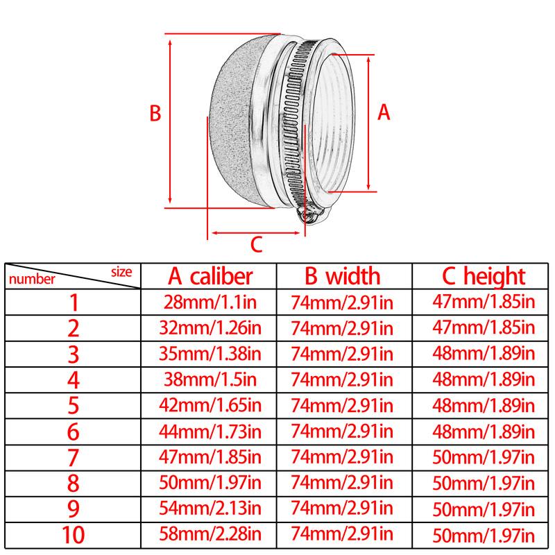 28/32/35/38/42/45/50/54/58MM Stright Air Filter Cleaner For 2 Stroke Engine Pocket Bike Mini Moto Scooter Motocross Motorcycle
