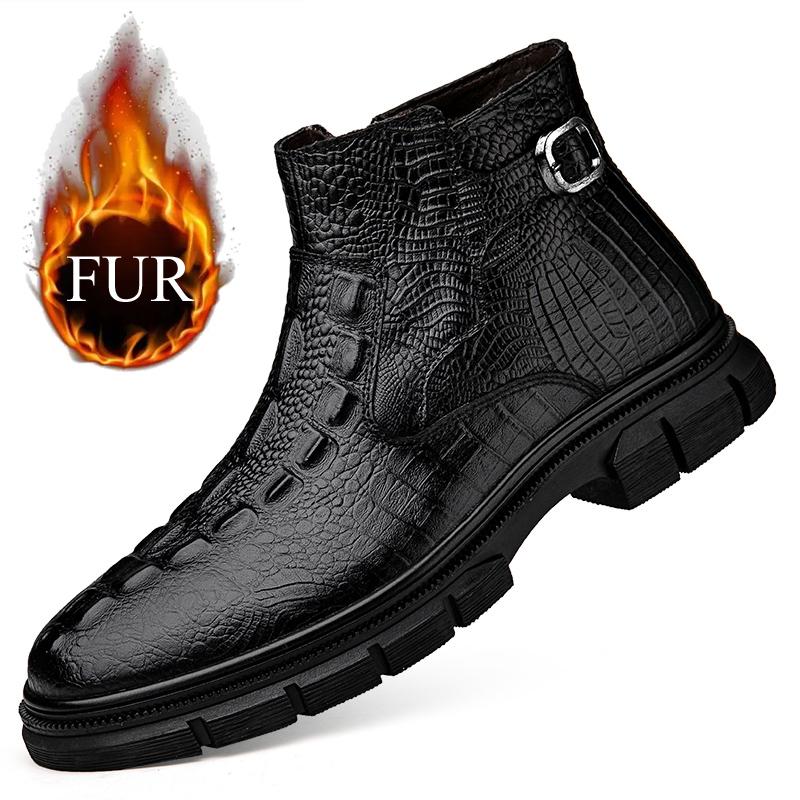 Модные зимние деловые флисовые теплые высокие кожаные ботинки мужские ботинки челси — фото 8