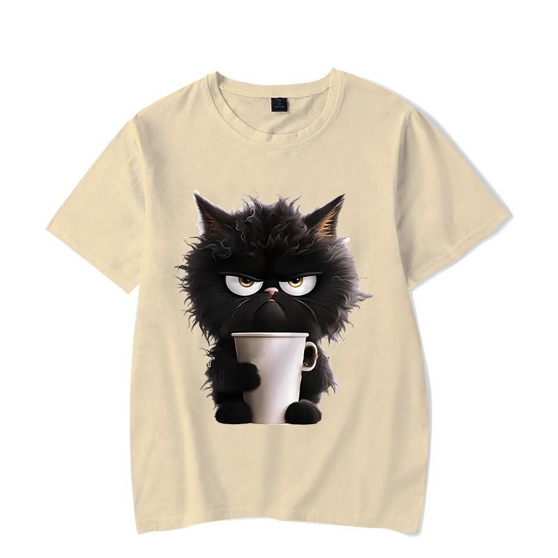Cute Cat Fun Printed Cotton Short Sleeved T-shirt Summer Sports Leisure Loose Women's Top T-Shirts Women’s