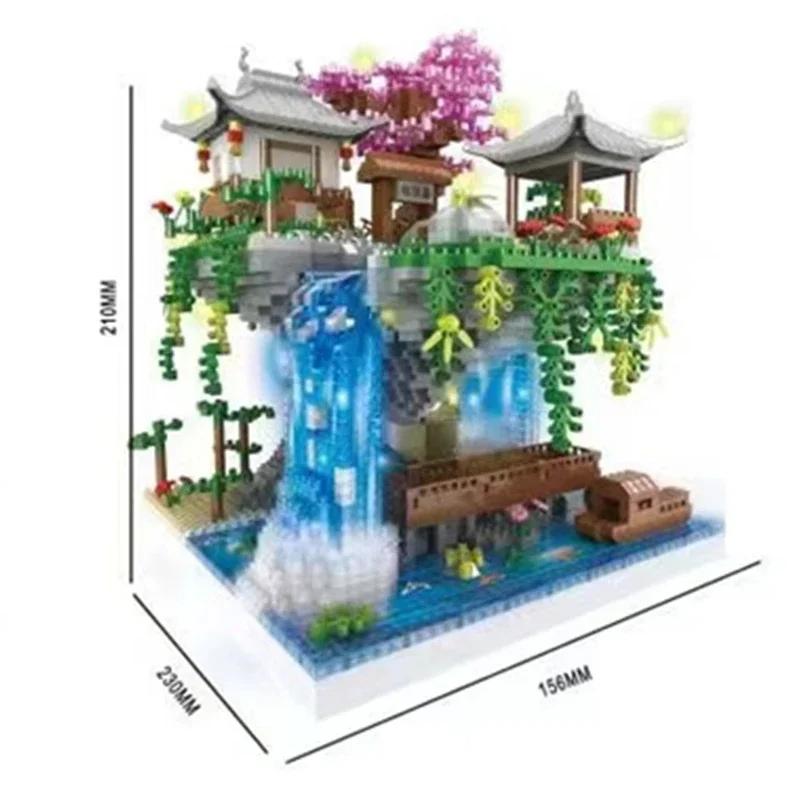 Tree House Mini Diamond Block Particle Peach Blossom Pool Traditional With Light Chinese Architecture Building Blocks Kids Gifts
