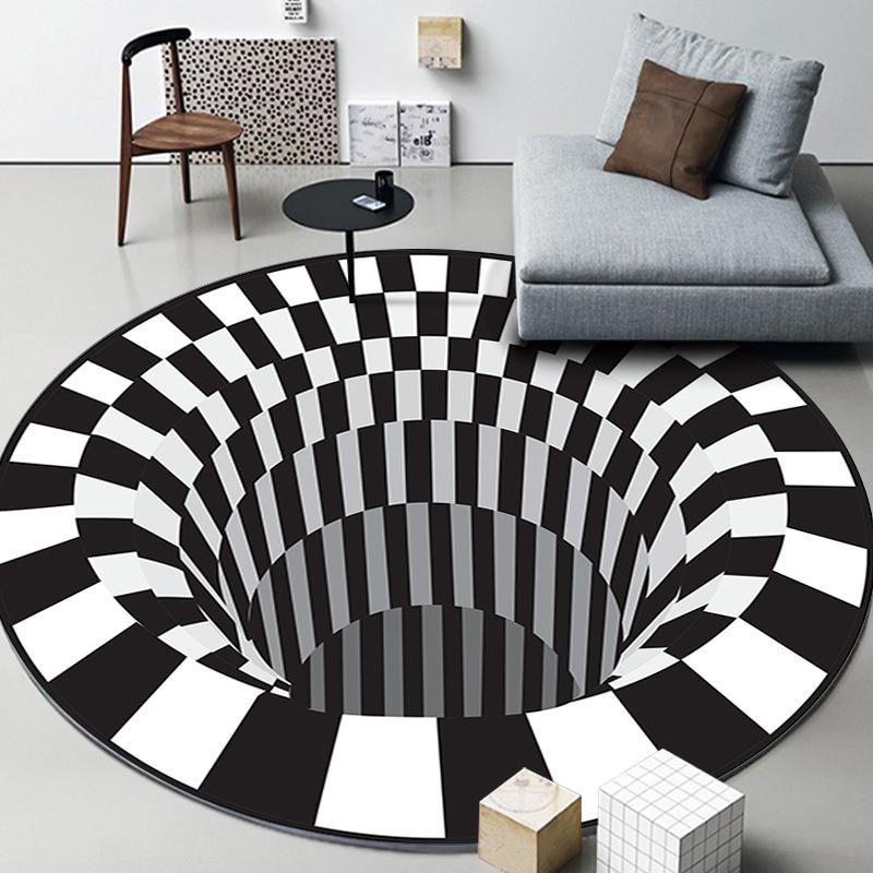 3D Vortex Optical Illusion Rugs Trap Area Carpet Anti-Slip Round Mats Large Carpets for Living Room Sofa Swirl Washable Carpet