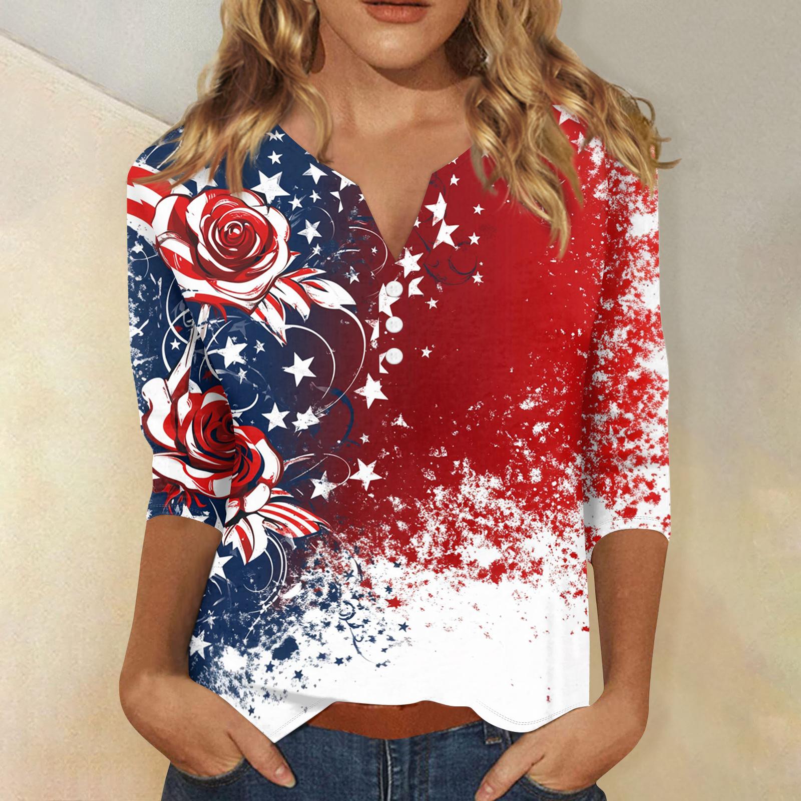 

Womens Spring Tops V Neck Printed 3/4 Sleeve Summer Shirts for Women Casual Loose Womens Summer Shirts Dressy Tops for Women XXXL белый