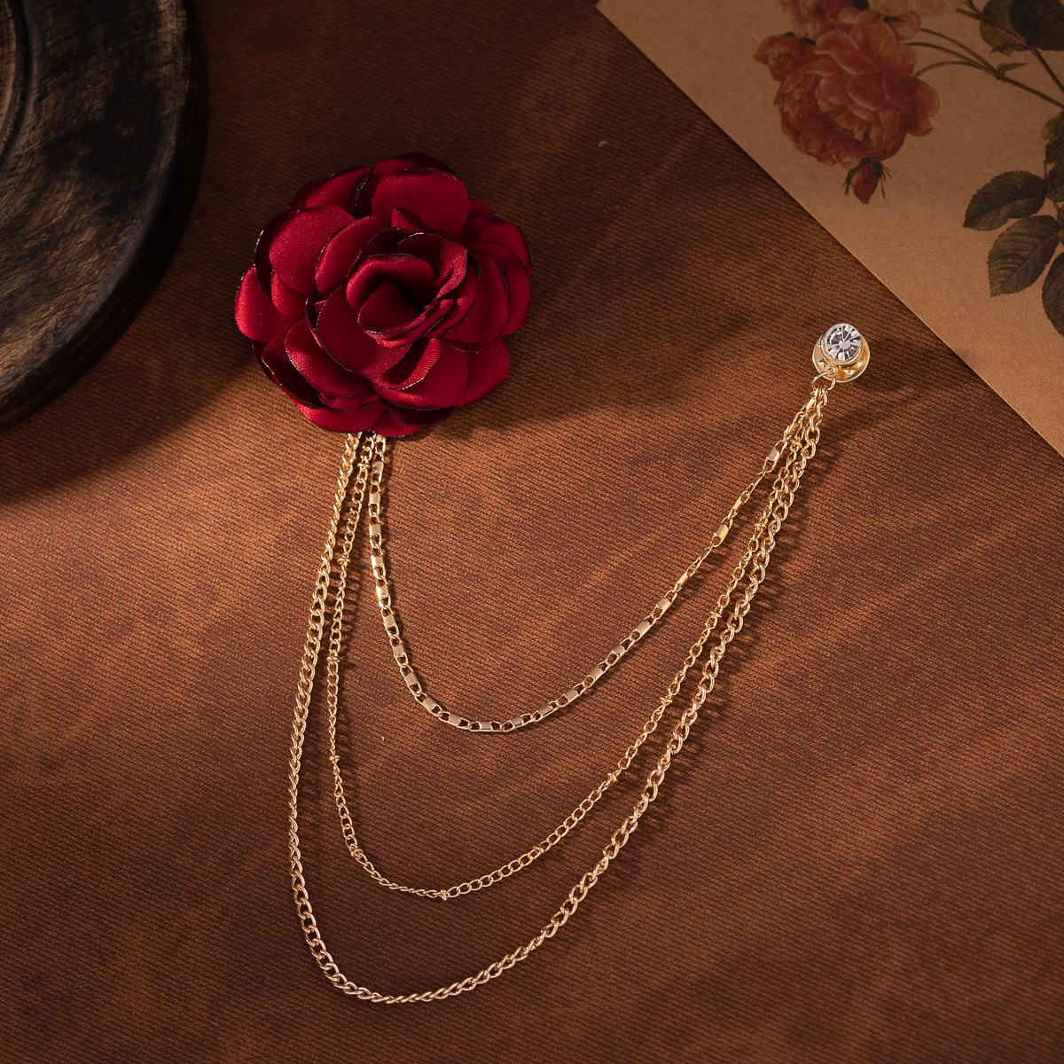 Elegant Fabric Burned Edge Flower Brooch for Women - High-End Luxury Chain Design, Perfect Formal Wear Accessory