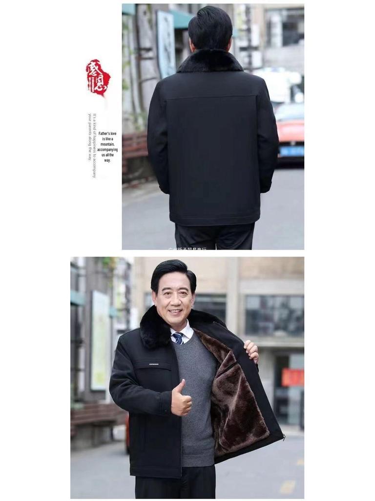 Men's Thick Velvet-Lined Winter Coat for Middle-Aged and Elderly