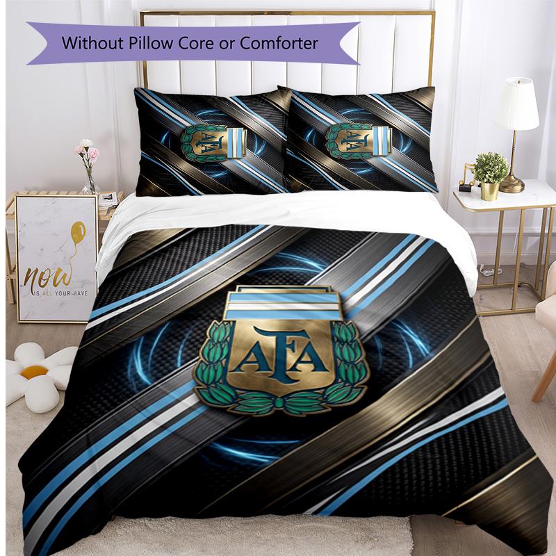 Set Biancheria da Letto Stampata Calcio Argentina 3 Pezzi Copriletto Traspirante Accogliente come Regalo per Inaugurazione Casa o Festa