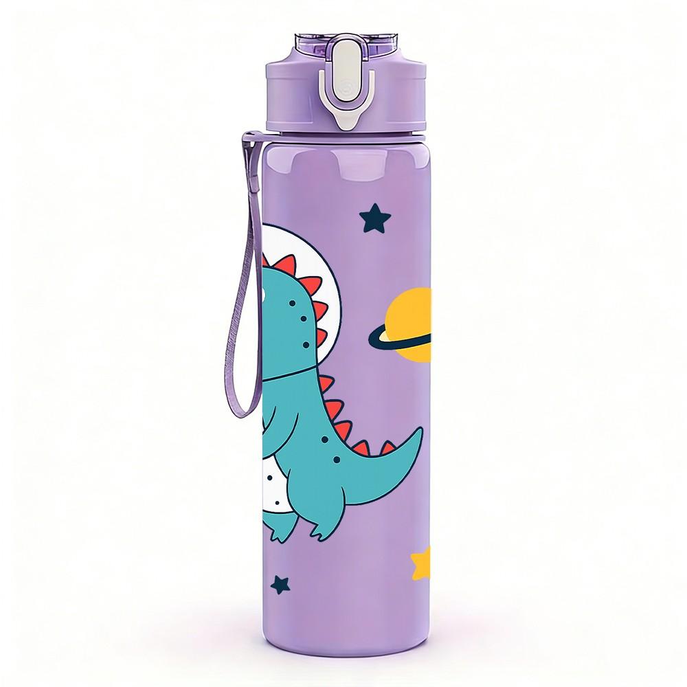 1PC Dinosaur Space Rocket Kid Pattern 750ml Color Plastic Sports Water Bottle Leakproof Flip Straw Lid Suitable for Sports Office Home Use