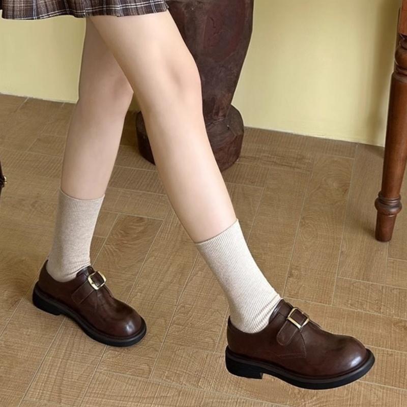 Fashion Women's Cowhide Metal Buckle Slip On Flats 2025 Spring Autumn Concise Leisure Flat Shoes High Quality Versatile Oxford Shoes