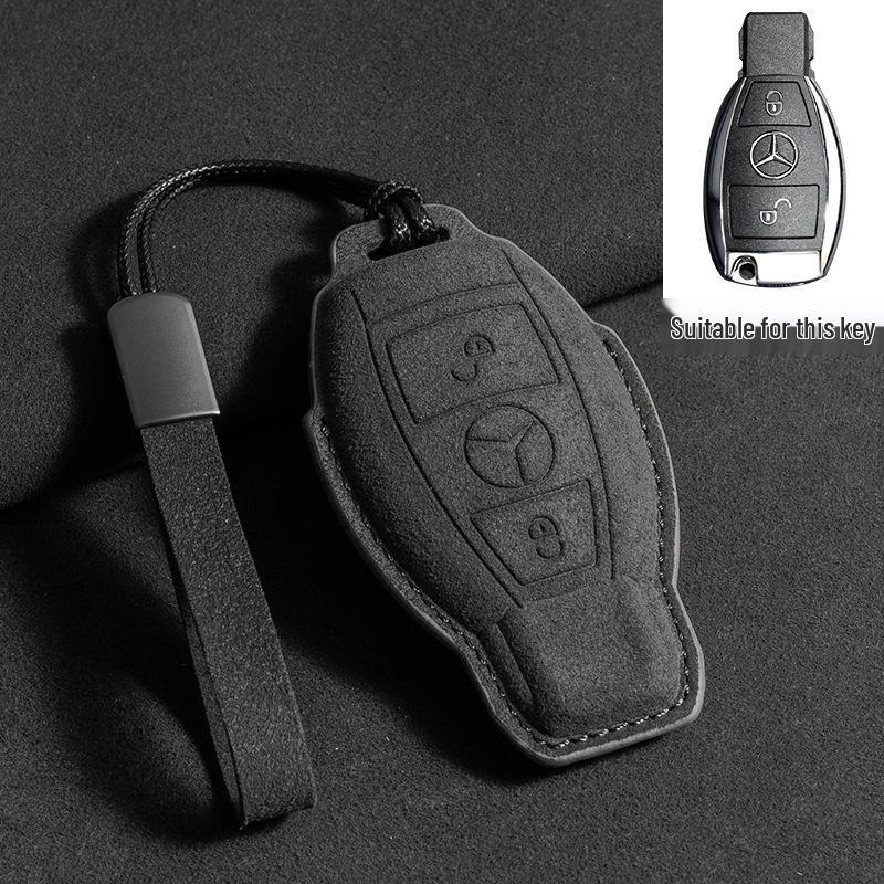 Mercedes Key Case with Alcantara, Compatible with E-Class, S-Class, C-Class, B-Class, GLC, GLB—Full Coverage Protection