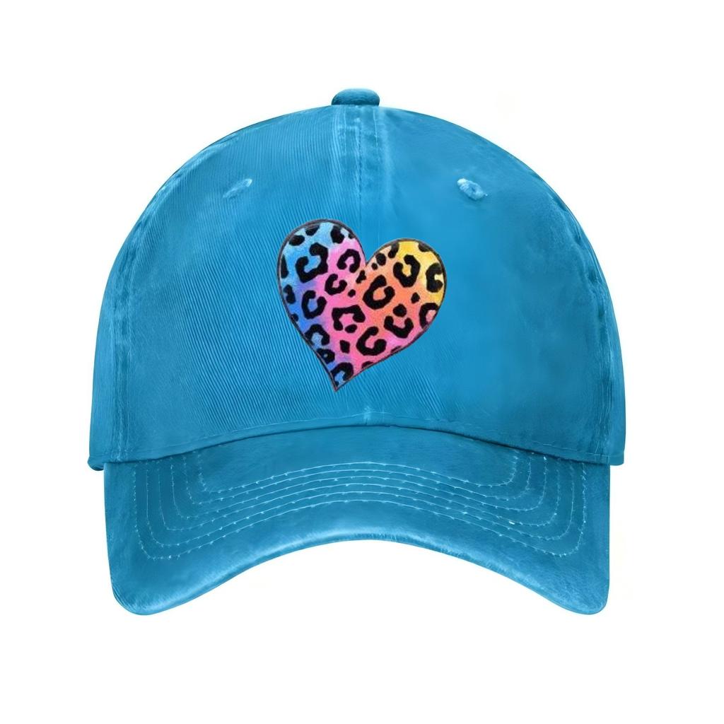 Colorful Leopard Heart Print Baseball Cap Unisex Cotton Adjustable Casual Sports Hat