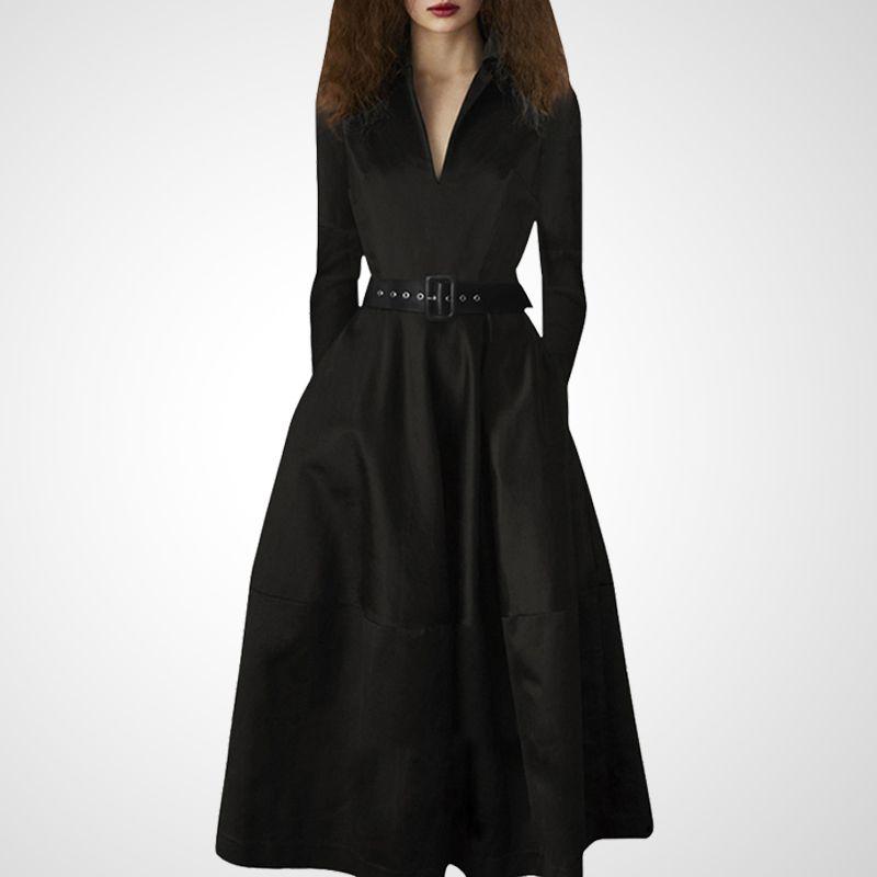 

Fashion Red Slimming Socialite Long A- line Dress Black (Long sleeves) M