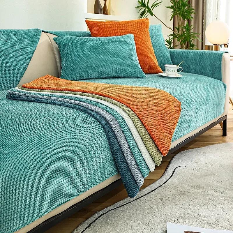 

Чехлы для диванов из хлопкового льна, универсальные плетеные толстые флоковые нескользящие чехлы для диванных подушек, чехлы для мебели от пыли, Four Seasons 70x70cm 1pcs