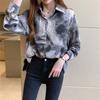 Frühlings-Lockeres Damen-Shirt mit Tintenspritzer-Print, langärmeliges Damen-Shirt, Langarm, Umlegekragen, Blusas Mujer De Moda 2022