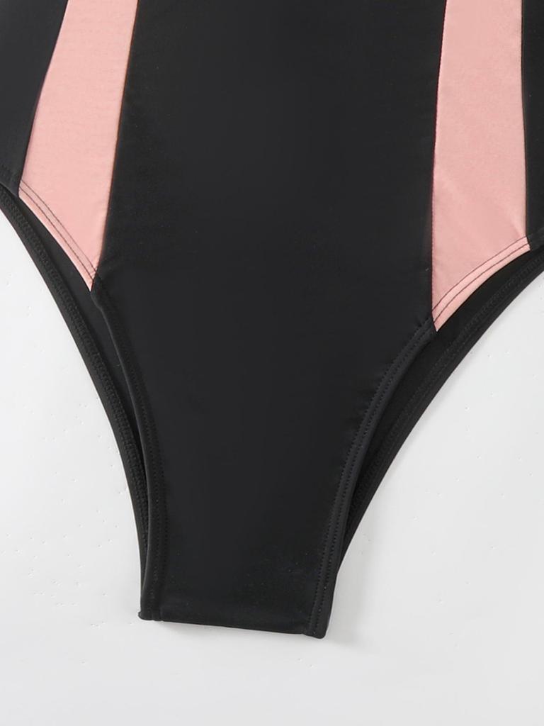 New Competitive Sport-Style Color Blocked One-Piece Swimsuit