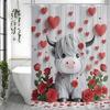Valentine's Day Calf Rose Love Shower Curtain, Bathroom Decorative Shower Curtain, Waterproof Shower Curtain with Hooks
