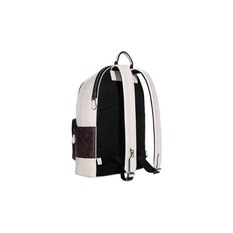 COACH West 32 classic presbyopic print zipper closure cowhide backpack backpack men's mahogany color with chalk white